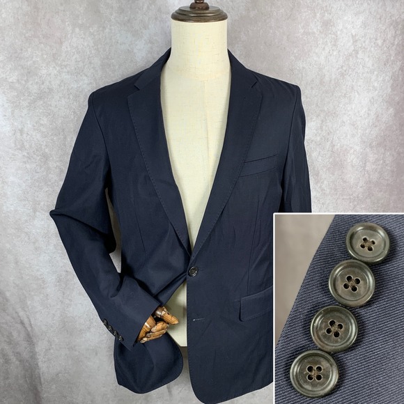 J Crew Ludlow Blazer Jacket Men 40L Navy Woolen Co Wool Cotton Sport Coat